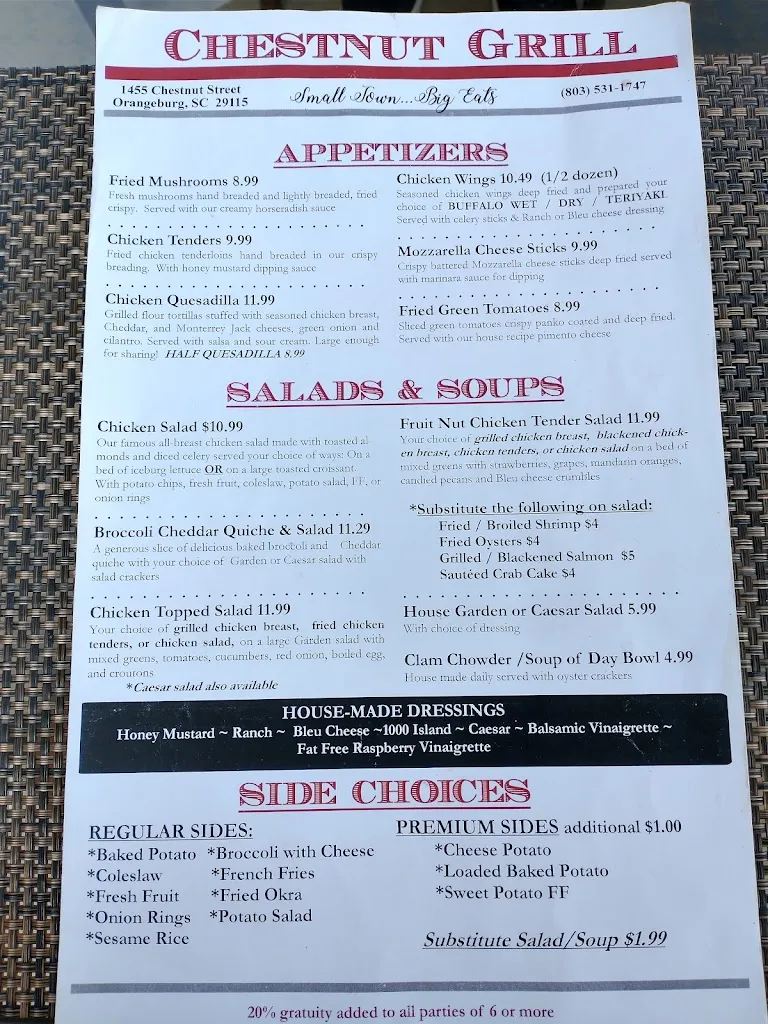 Menu_Chestnut Grill_Orangeburg, SC_image_old_2