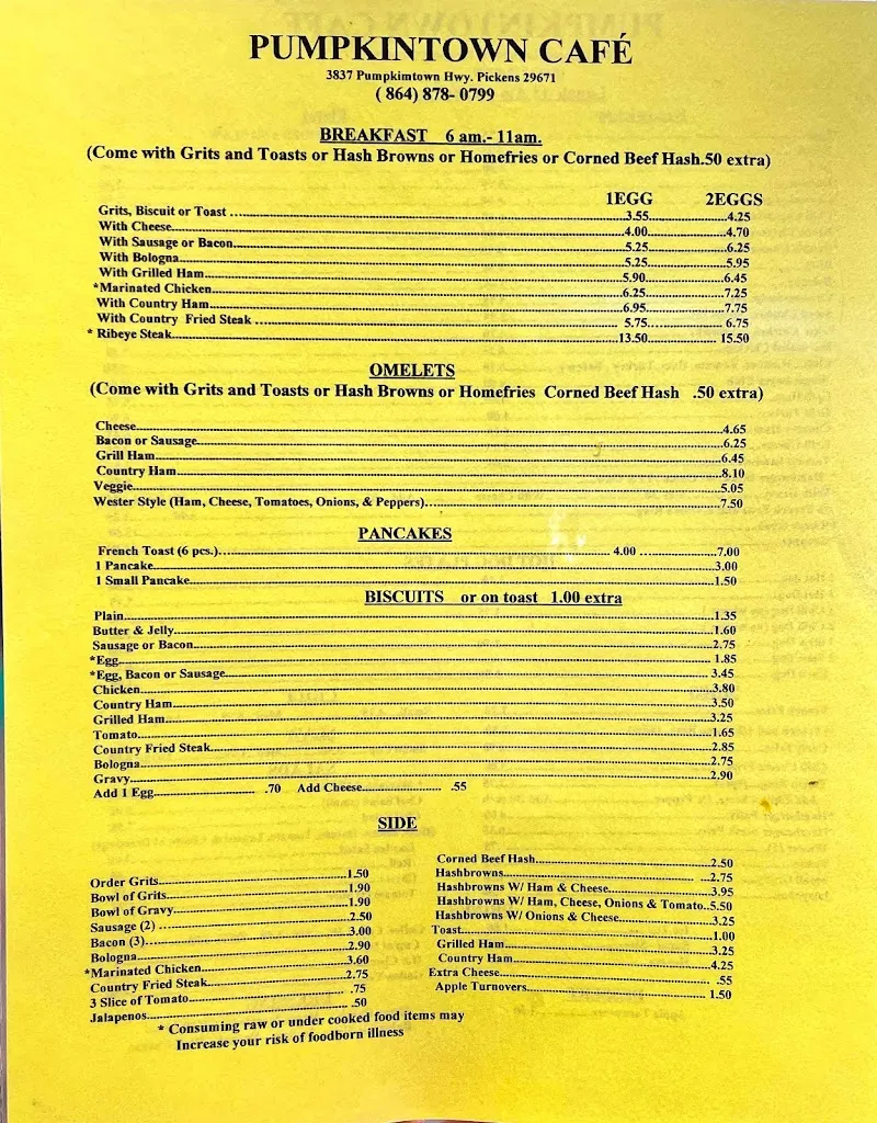Menu_Pumpkintown General Store_Pickens, SC_image_old_1