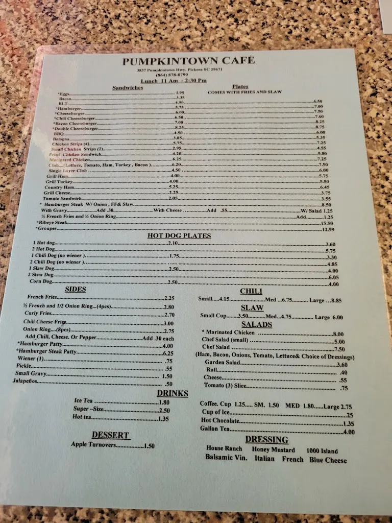 Menu_Pumpkintown General Store_Pickens, SC_image_old_3