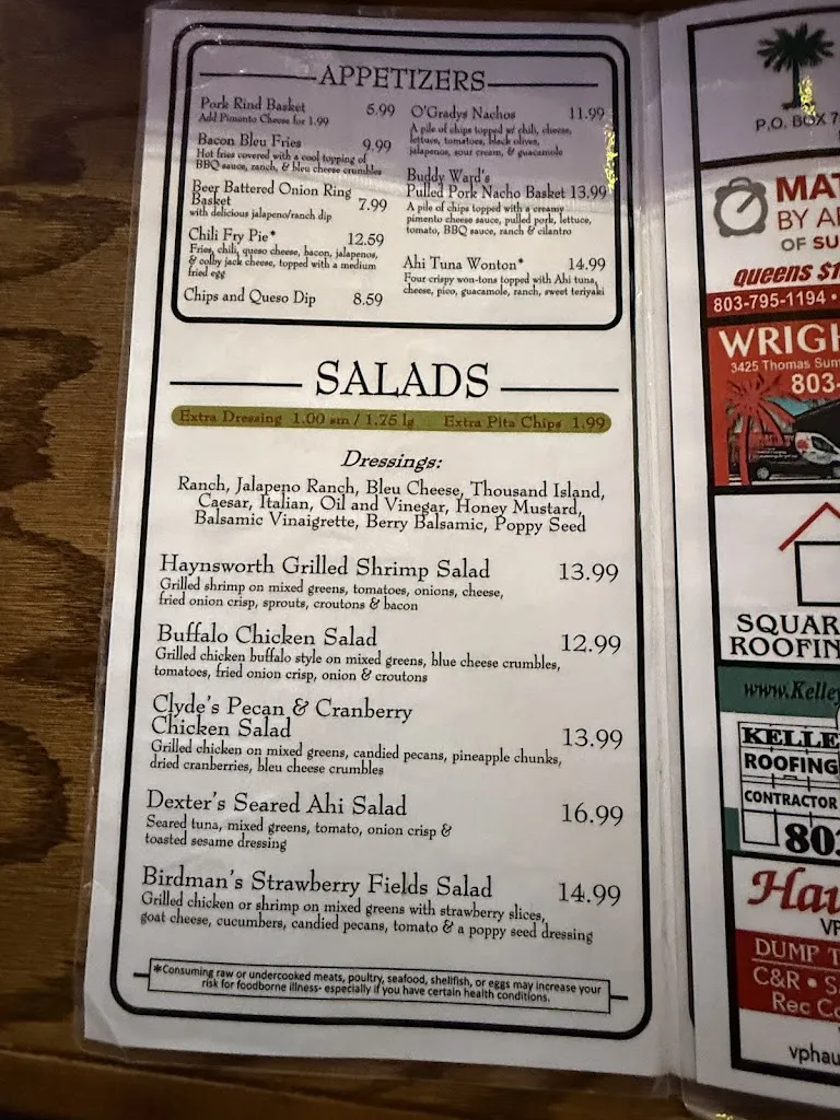 Menu_J O’Gradys_Sumter, SC_image_old_2