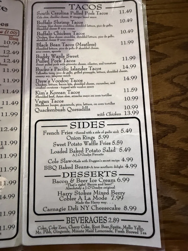 Menu_J O’Gradys_Sumter, SC_image_old_3