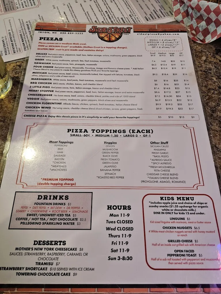Menu_Sidestreet Pizza & Pasta_Tryon, NC_image_old_1