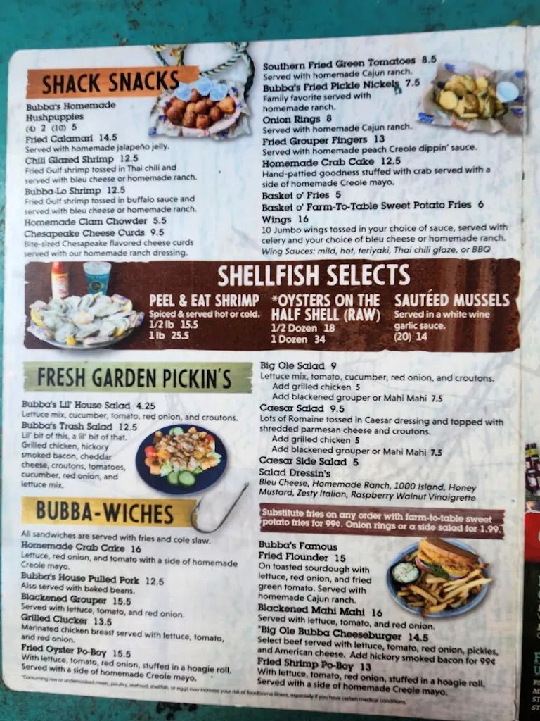 Menu_Bubba's Fish Shack_Surfside Beach, SC_image_old_2