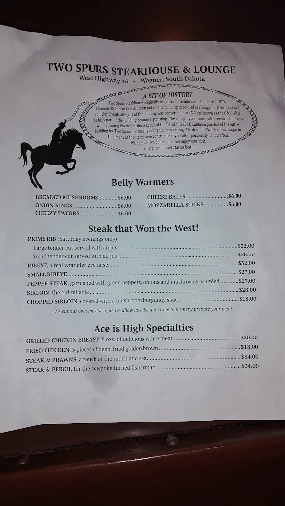 Menu_Two Spurs Steakhouse & Lounge_Wagner, SD_image_old_2