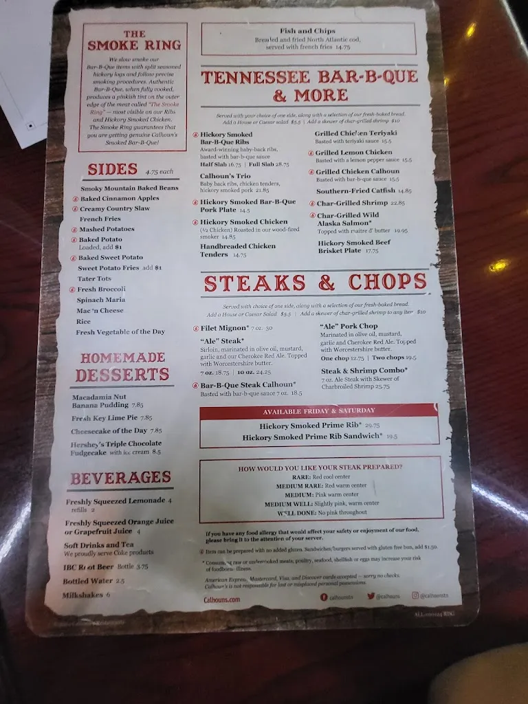 Menu_Calhoun's_Oak Ridge, TN_image_old_3