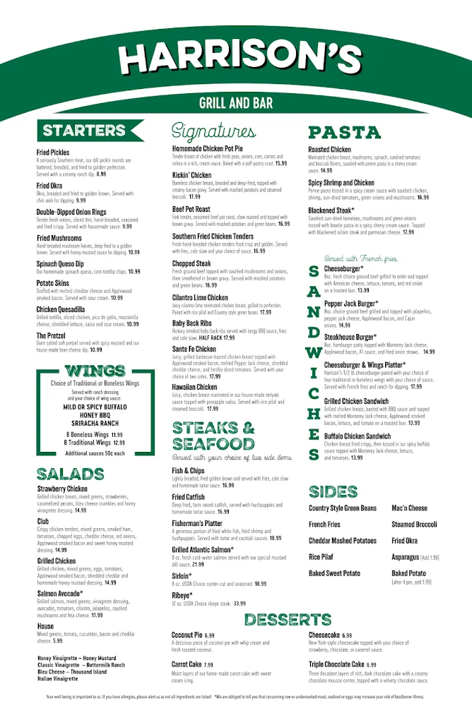 Menu_Harrison's Grill & Bar_Clinton, TN_image_old_1