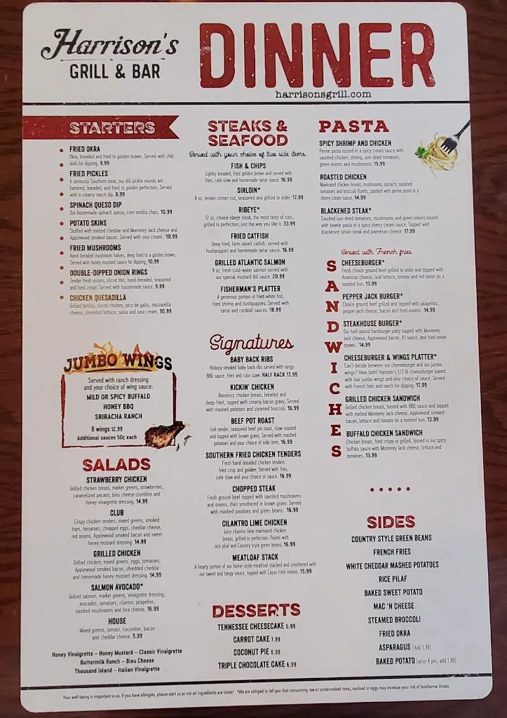 Menu_Harrison's Grill & Bar_Clinton, TN_image_old_2