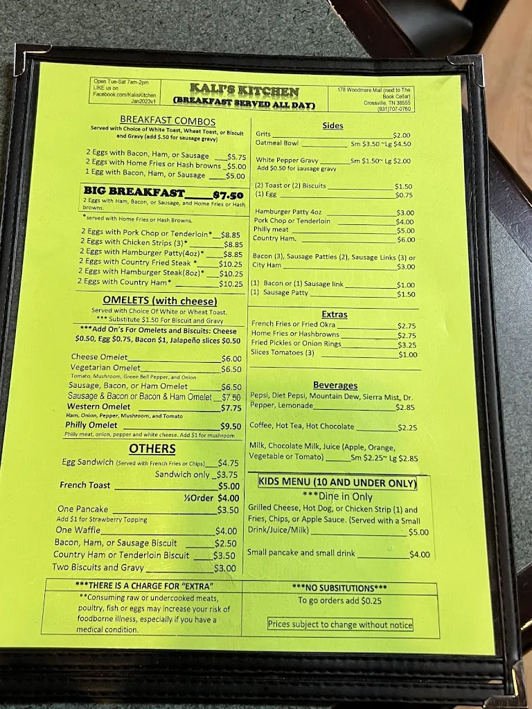 Menu_Kali's Kitchen_Crossville, TN_image_old_2
