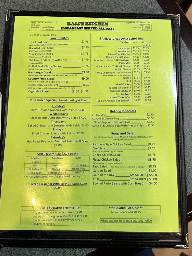 Menu_Kali's Kitchen_Crossville, TN_image_old_3