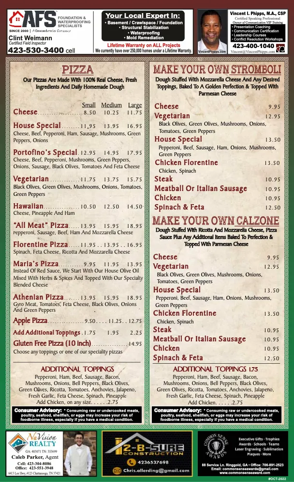Menu_Portofino's Greek and Italian Restaurant_Chattanooga, TN_image_old_2