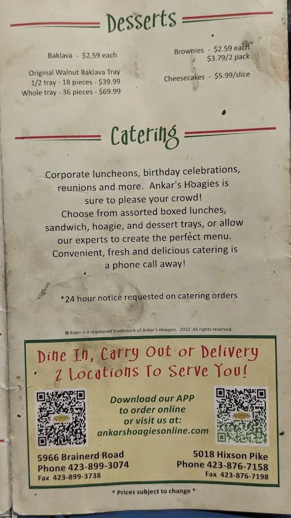 Menu_Ankar's Hoagies_Chattanooga, TN_image_old_2