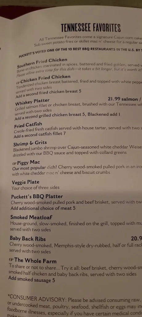 Menu_Puckett's Restaurant_Pigeon Forge, TN_image_old_1
