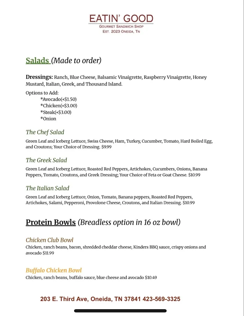 Menu_Eatin' Good_Oneida, TN_image_old_1
