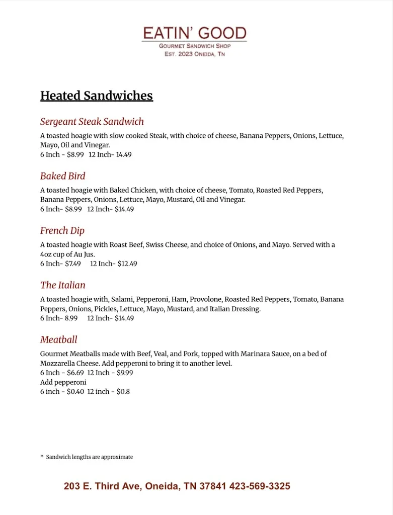 Menu_Eatin' Good_Oneida, TN_image_old_2