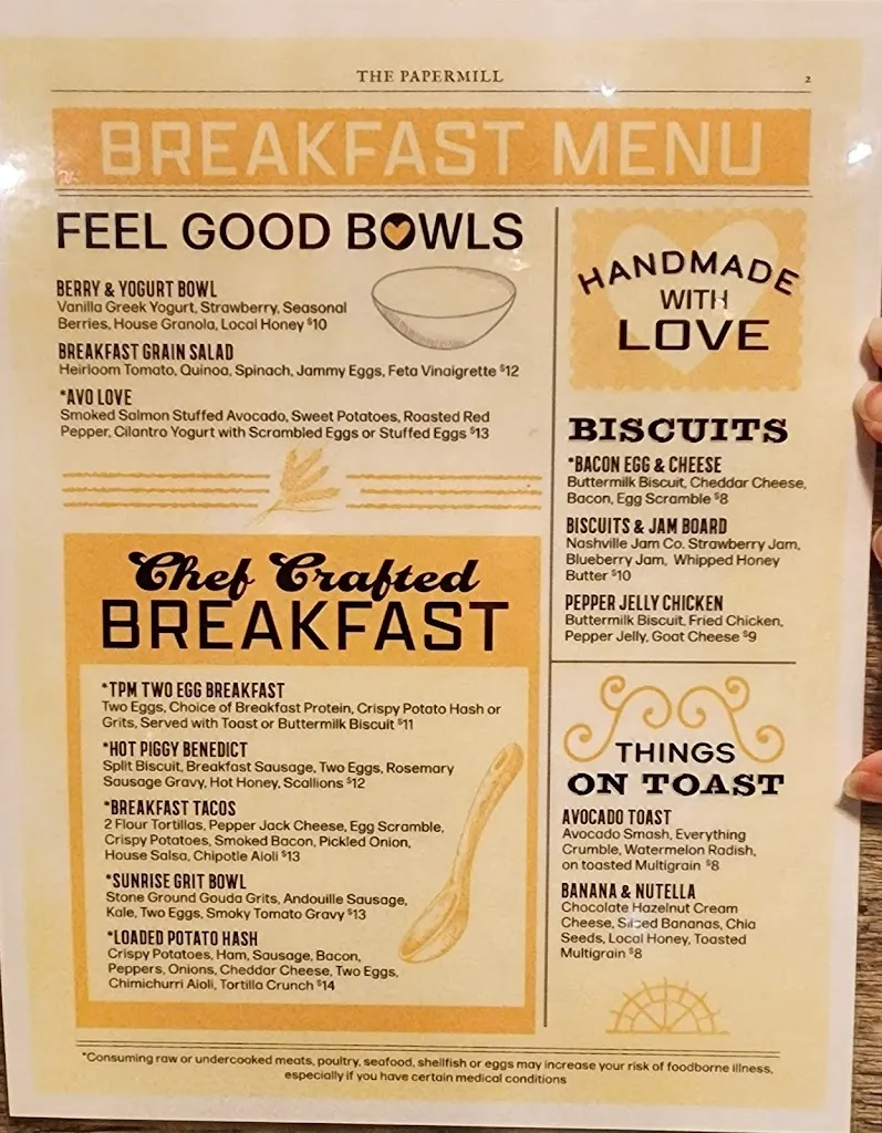 Menu_The Paper Mill_Mt. Juliet, TN_image_old_1