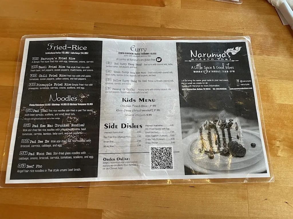 Menu_Narunya's_Belton, TX_image_old_1