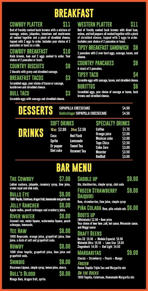Menu_Tipsy Cowboy_Belton, TX_image_old_1
