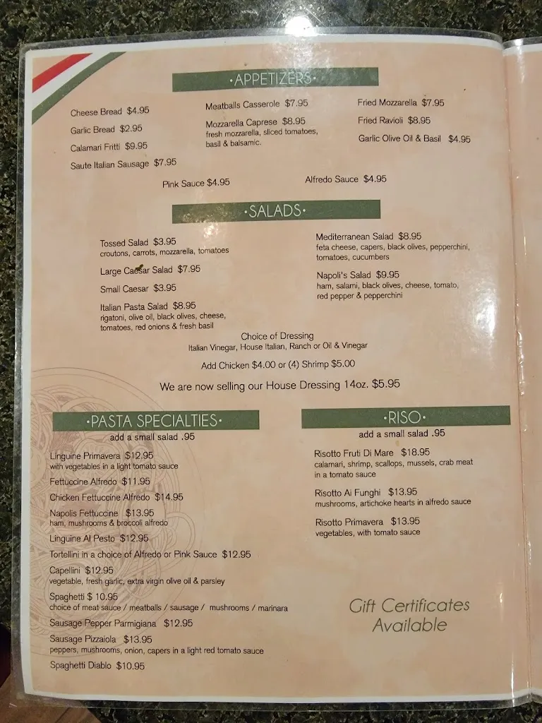 Menu_Napoli's Italian Bistro_Belton, TX_image_old_3