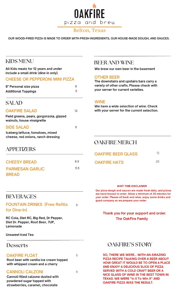 Menu_Oakfire Pizza and Brewing_Belton, TX_image_old_2