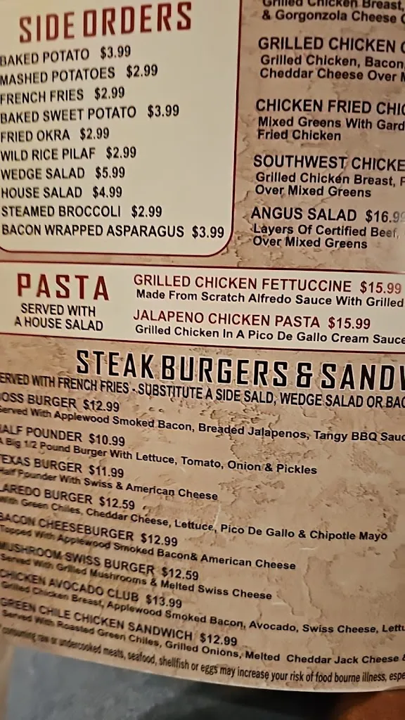 Menu_Texas Rose Steakhouse_1004 N Cedar St, Borger_image_old_2