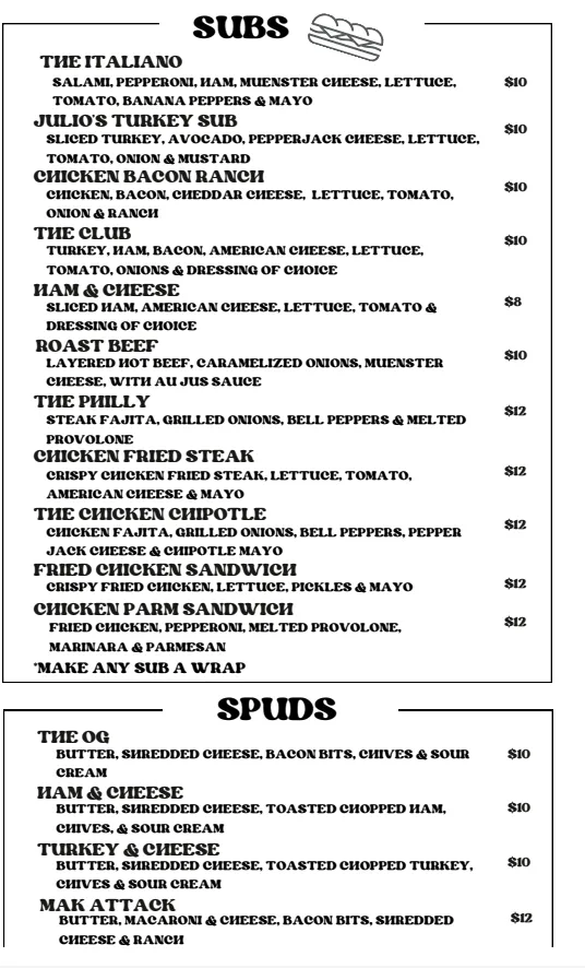 Menu_Julio's Subs & Spuds_Borger, TX_image_old_2