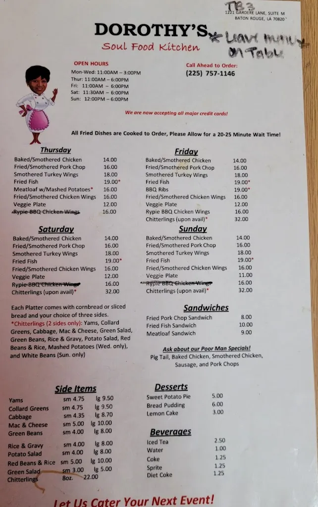 Menu_Dorothy's Soul Food Kitchen_Baton Rouge, LA_image_old_1