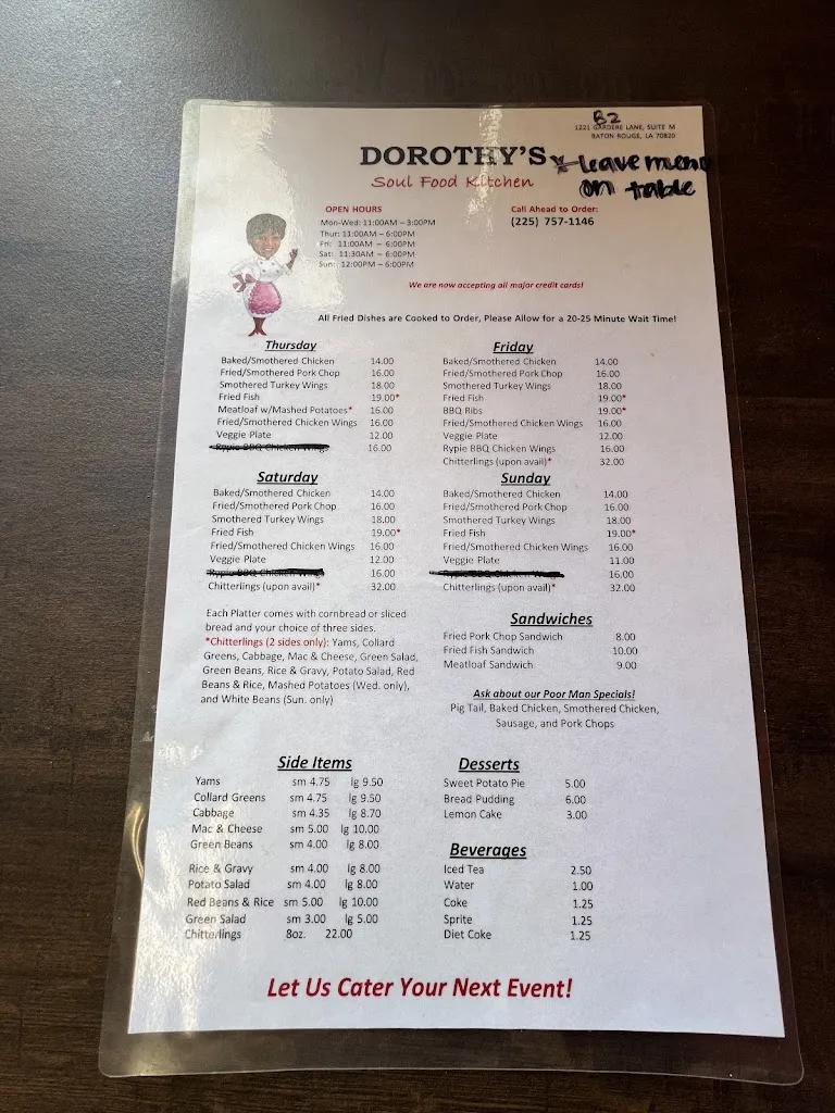 Menu_Dorothy's Soul Food Kitchen_Baton Rouge, LA_image_old_2