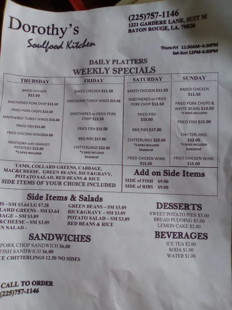 Menu_Dorothy's Soul Food Kitchen_Baton Rouge, LA_image_old_3
