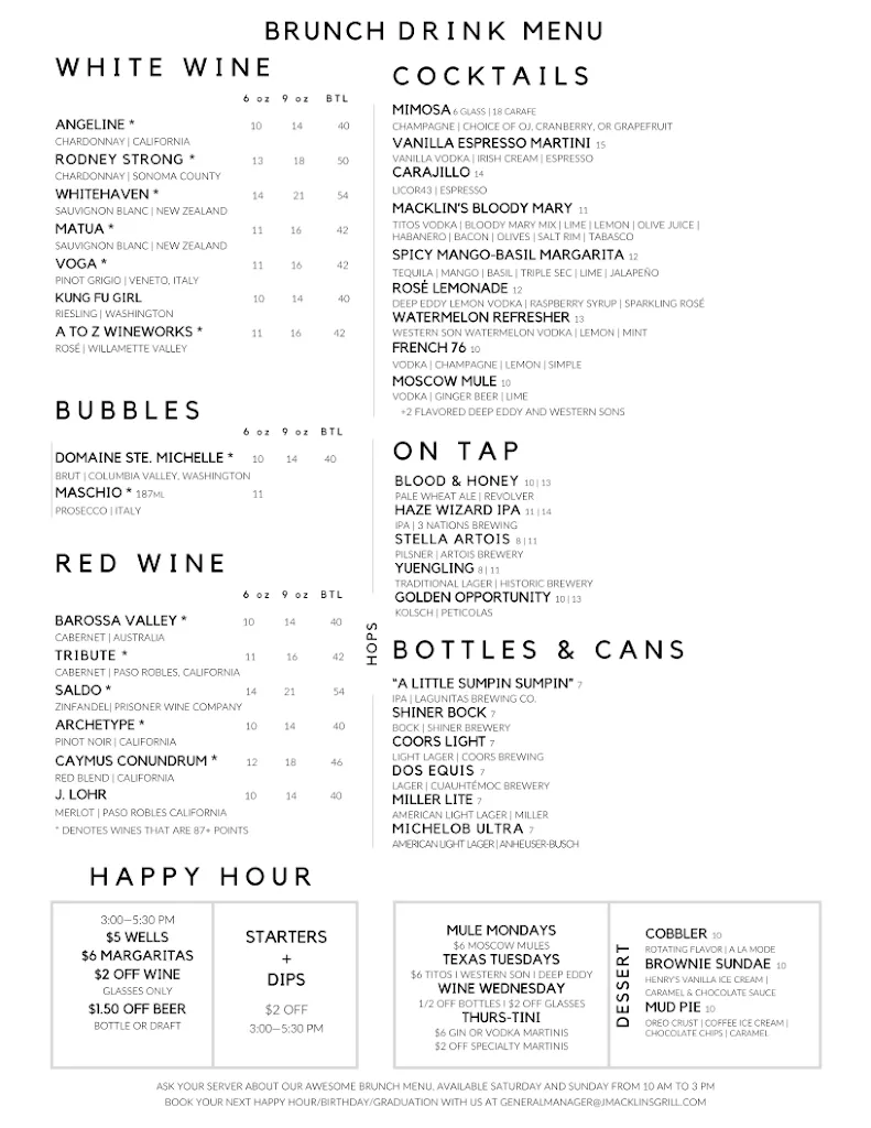 Menu_J. Macklin’s Grill_Coppell, TX_image_old_3