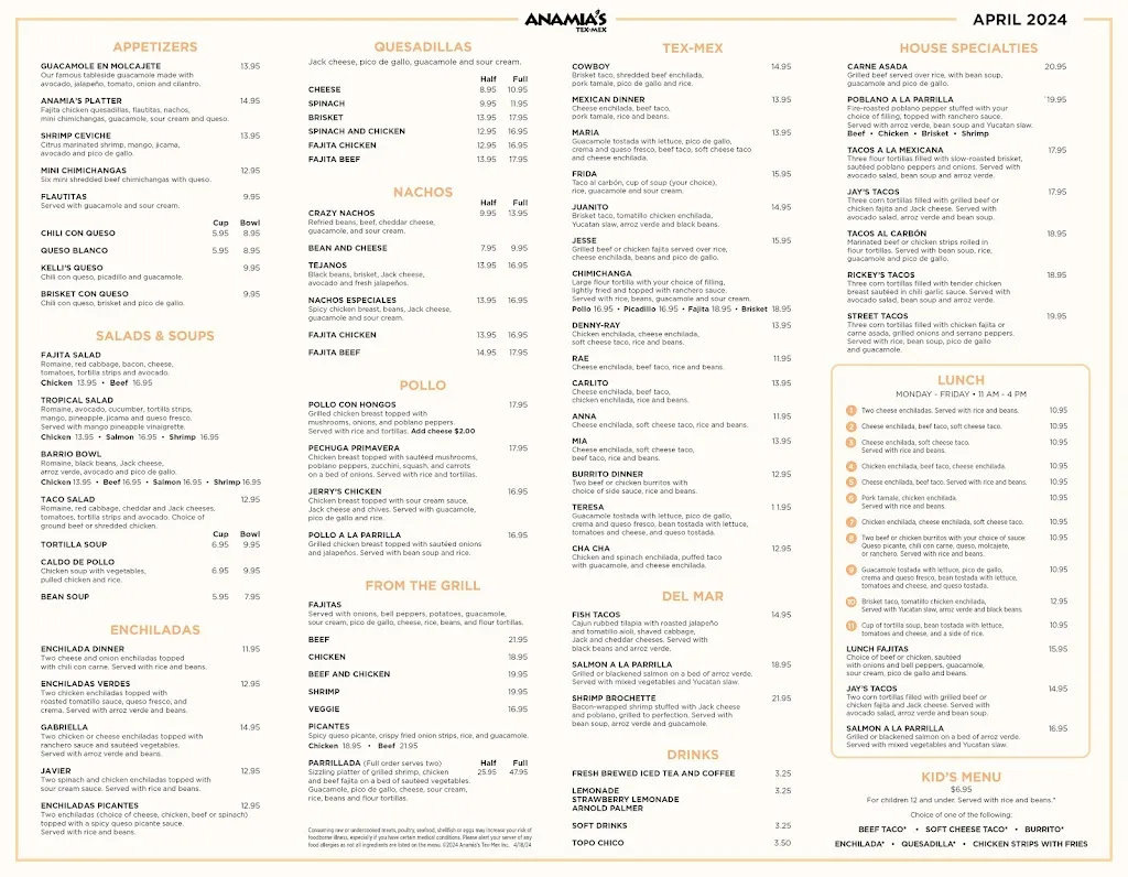 Menu_Anamia's Tex Mex_Coppell, TX_image_old_1