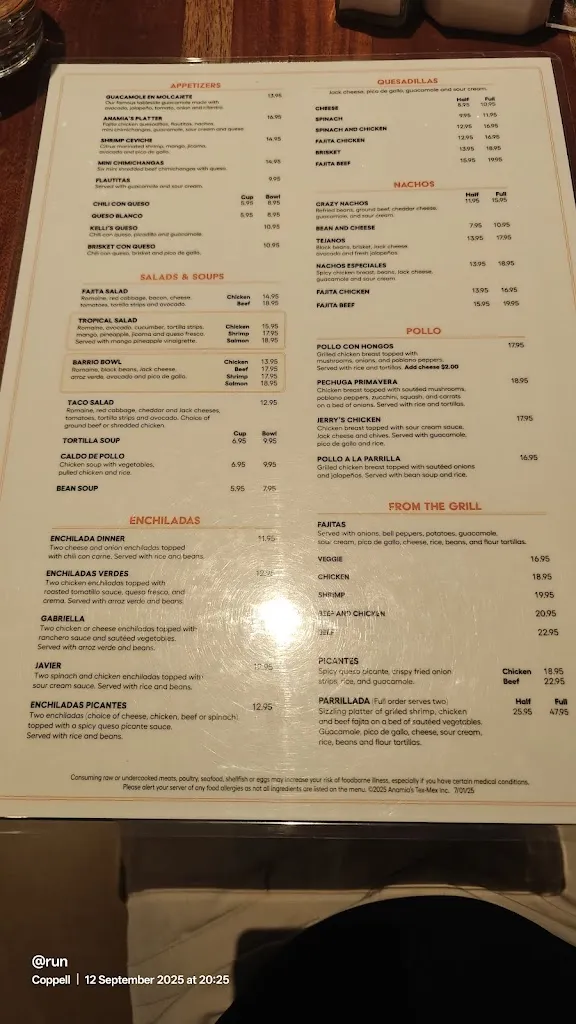 Menu_Anamia's Tex Mex_Coppell, TX_image_old_2