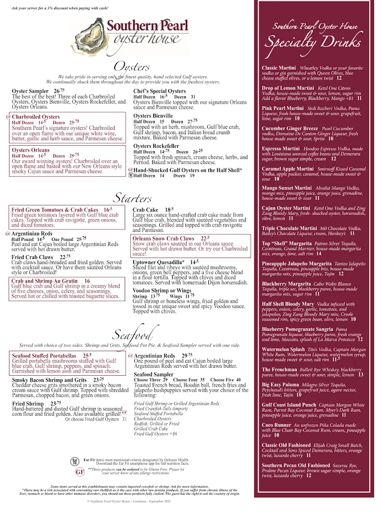 Menu_Southern Pearl Oyster House_Baton Rouge, LA_image_old_1