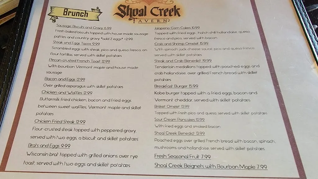 Menu_Shoal Creek Tavern_Highland Village, TX_image_old_3