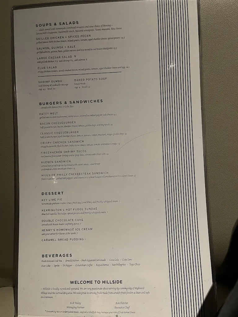 Menu_Hillside Fine Grill_Highland Village, TX_image_old_2