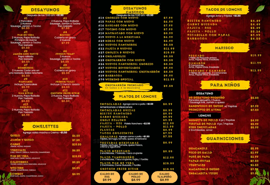 Menu_Pan De Vida Restaurant_Donna, TX_image_old_2