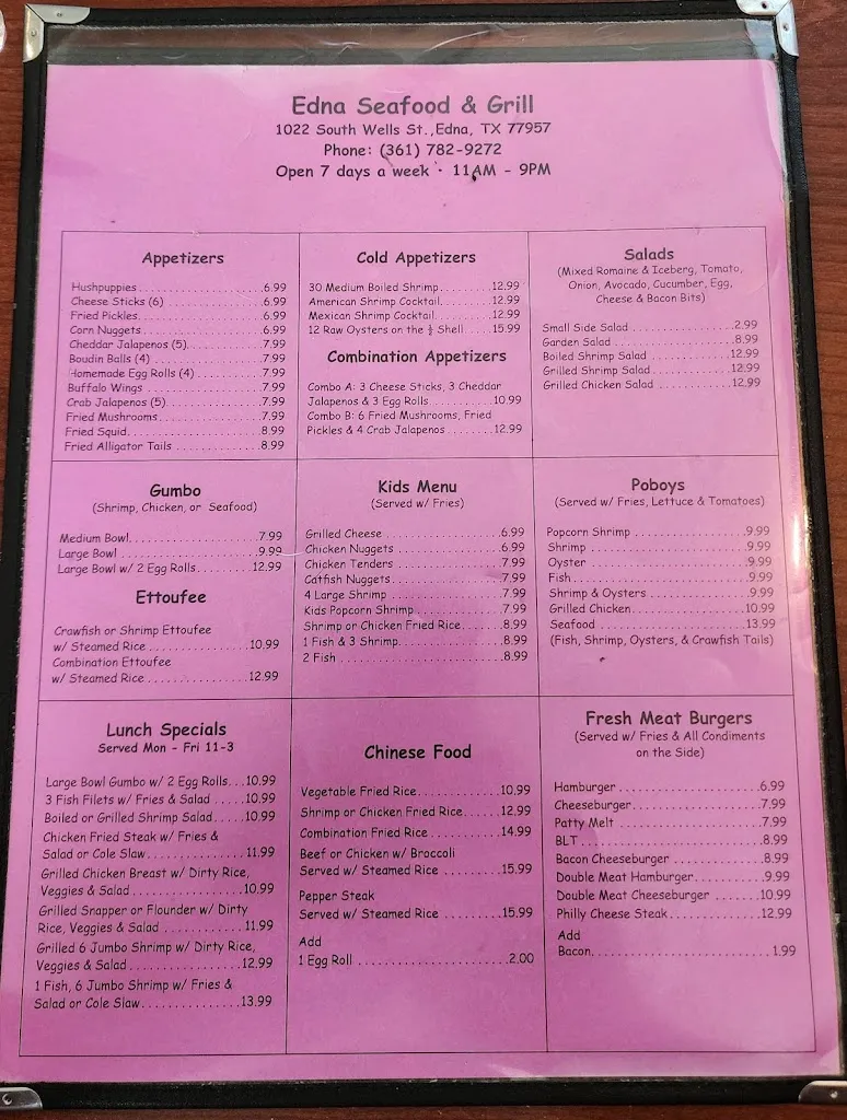 Menu_Edna Seafood And Grill_Edna, TX_image_old_2