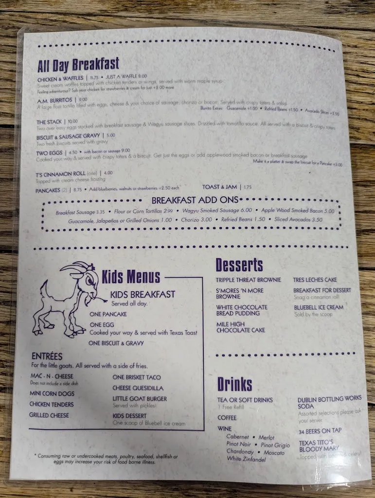 Menu_The Purple Goat_Stephenville, TX_image_old_2