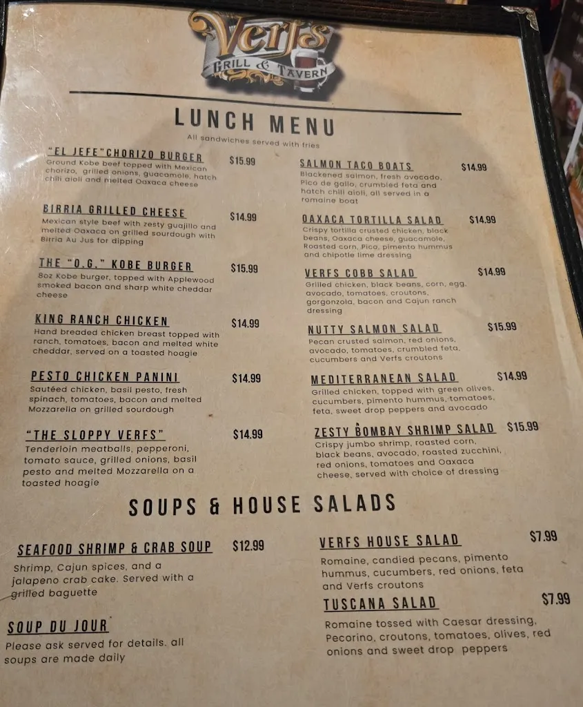 Menu_Verf's Grill & Tavern_Flower Mound, TX_image_old_1