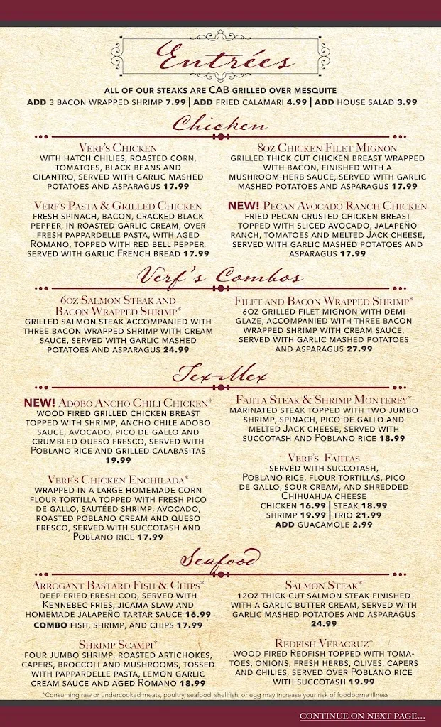 Menu_Verf's Grill & Tavern_Flower Mound, TX_image_old_2