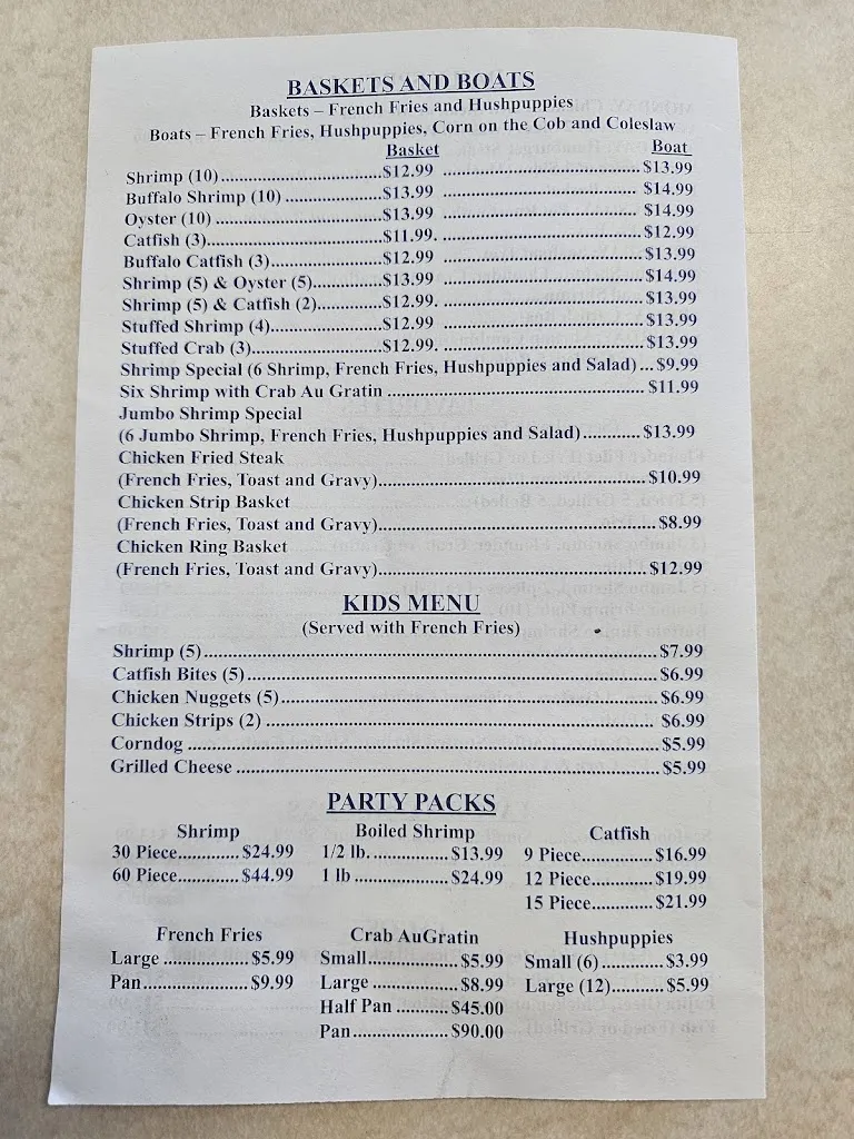 Menu_Rudy Roo's Seafood Restaurant_Freeport, TX_image_old_1