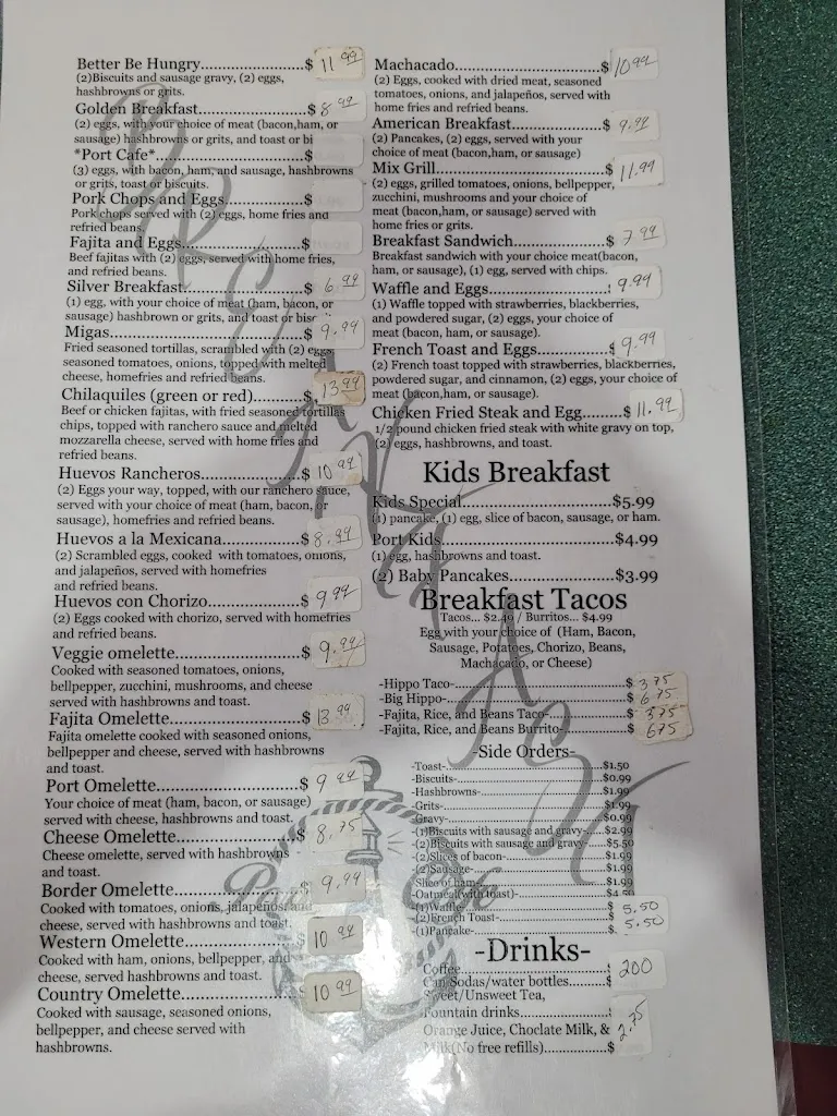 Menu_Port Cafe_Freeport, TX_image_old_2