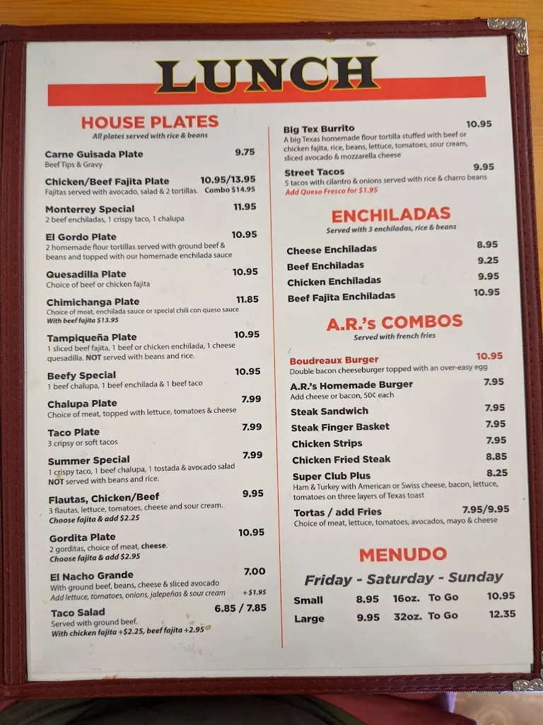 Menu_A R's Cafe_Freeport, TX_image_old_3