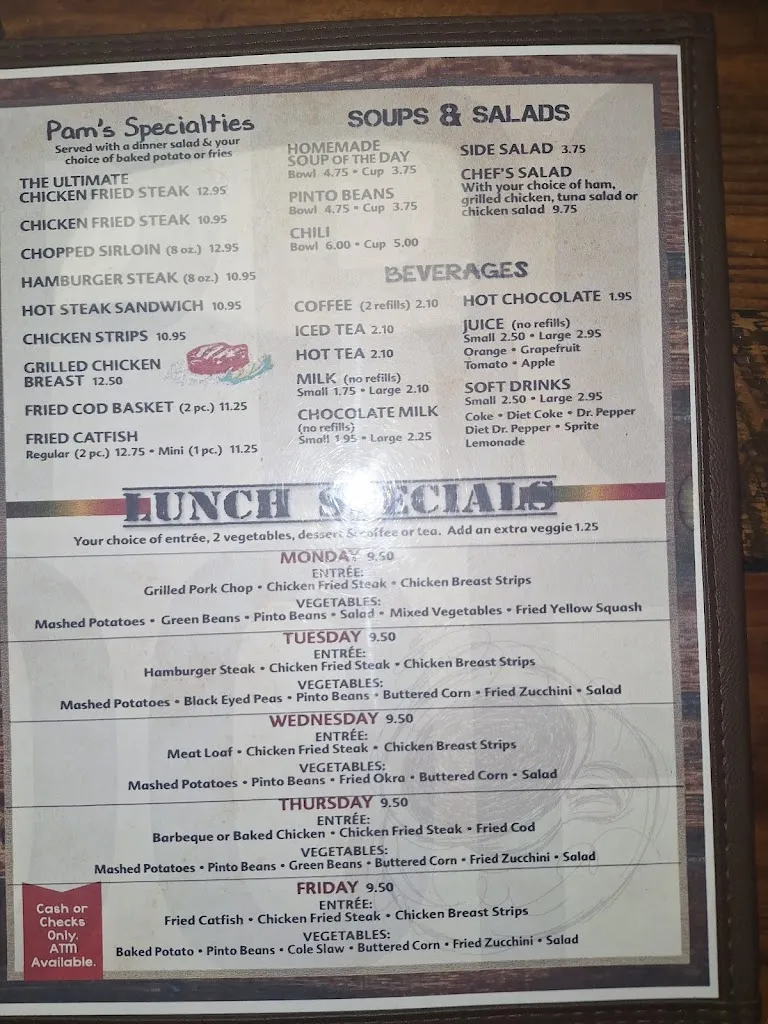 Menu_Pam's Restaurant_Granbury, TX_image_old_2