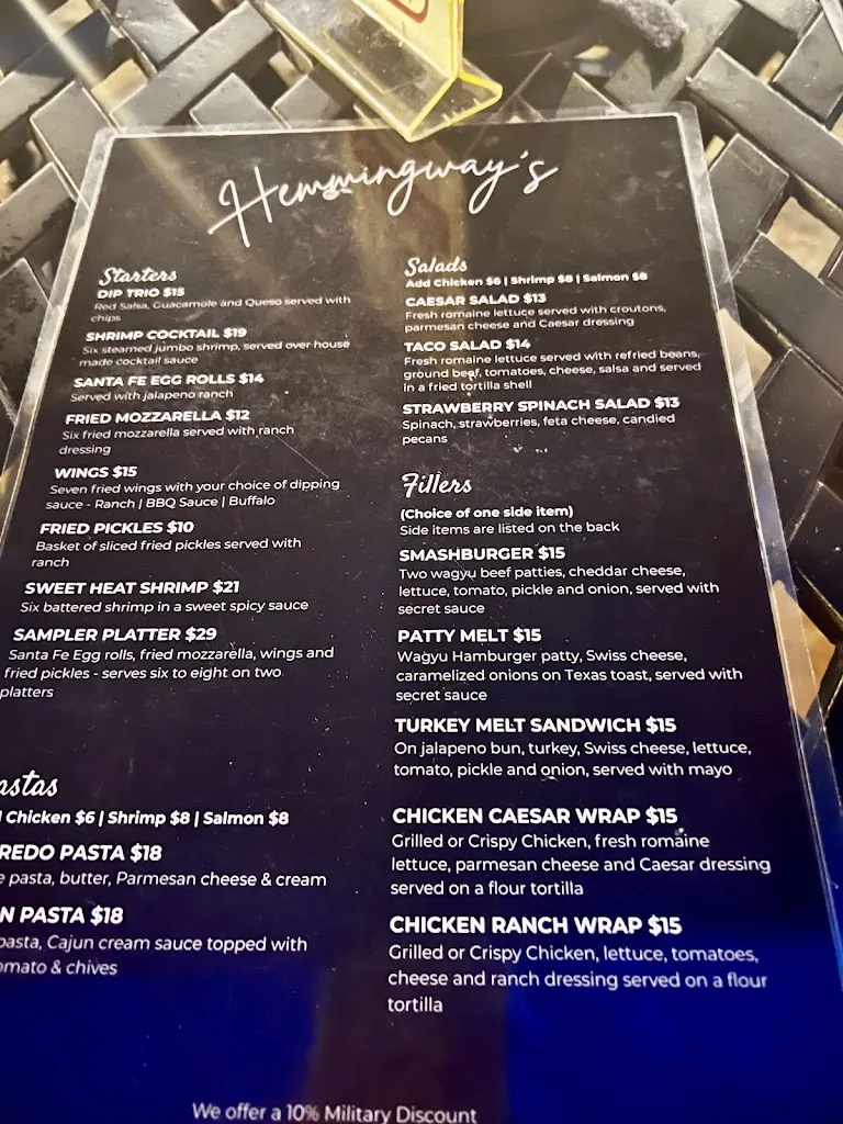 Menu_Hemmingway's Possum Kingdom_Graford, TX_image_old_1
