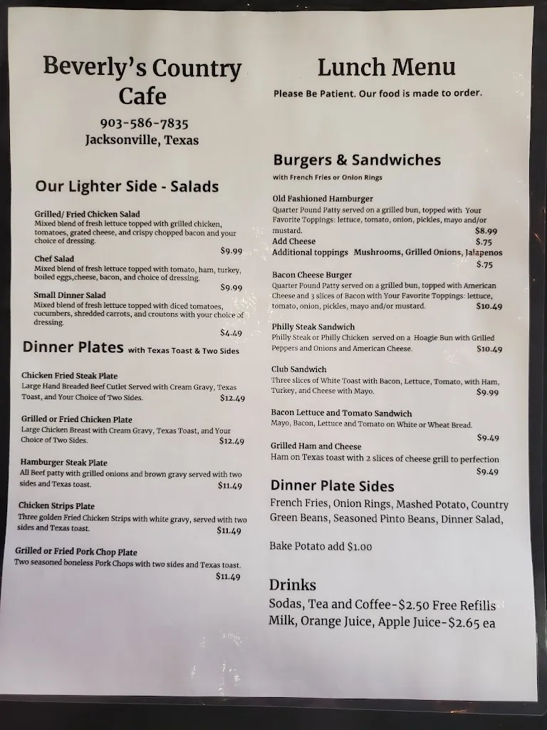 Menu_Beverly's Country Cafe_Jacksonville, TX_image_old_1