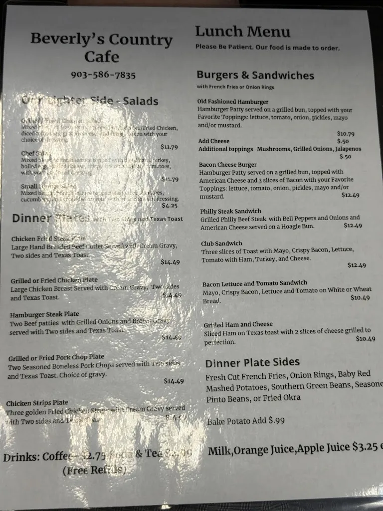 Menu_Beverly's Country Cafe_Jacksonville, TX_image_old_2