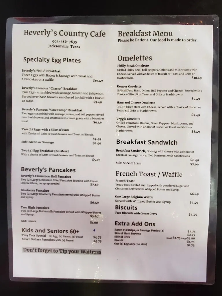 Menu_Beverly's Country Cafe_Jacksonville, TX_image_old_3