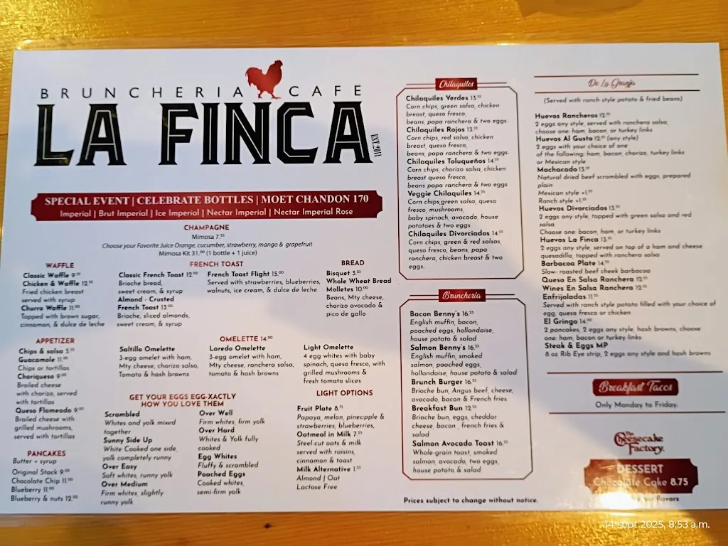 Menu_La Finca Bruncheria & Cafe_Laredo, TX_image_old_1