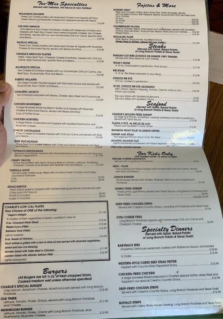 Menu_Charlie's Corona Bar and Grill_Laredo, TX_image_old_1