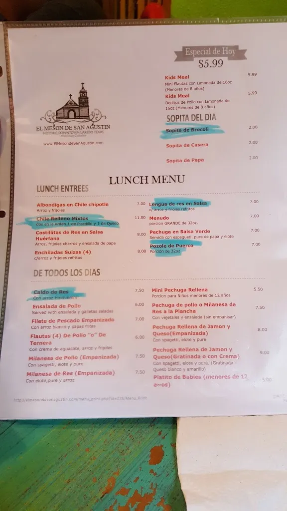 Menu_El Meson De San Agustin_Laredo, TX_image_old_1